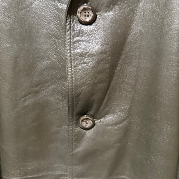 Men's Leather Trench Coat - Olive Green - Picture 5 of 14